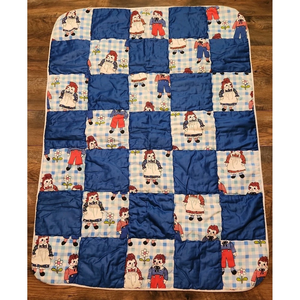 Raggedy Ann & Andy Baby Quilt Crib Blanket Late 70s VTG